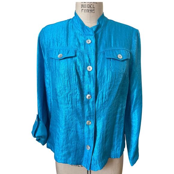 GUMP'S San Francisco Button Front Blouse in Bright Blue Size Large - Picture 1 of 6